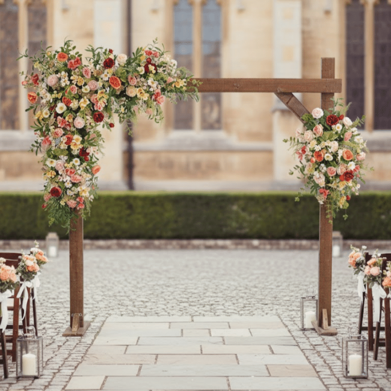 Artificial Wedding Arch Flowers Silk Floral Design in Terracotta Orange, Cream, Burgundy and Blush Pink for Ceremony Decor