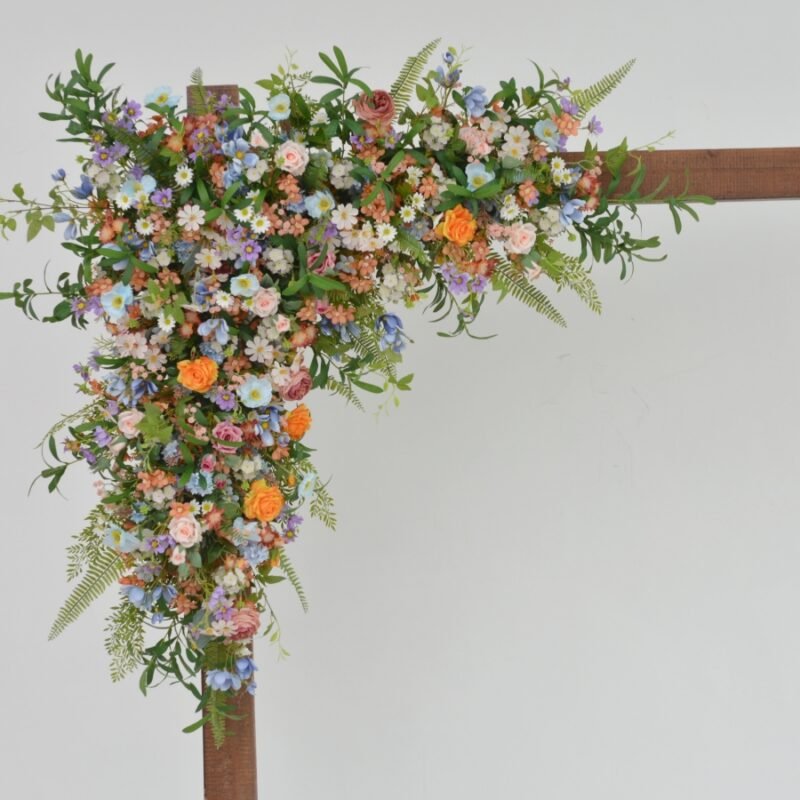 Artificial Wedding Arch Flowers Silk Floral Design in Blue, Peach, Cream and Orange