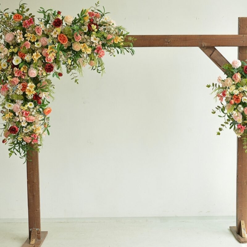 Artificial Wedding Arch Flowers Silk Floral Design in Terracotta Orange, Cream, Burgundy and Blush Pink for Ceremony Decor