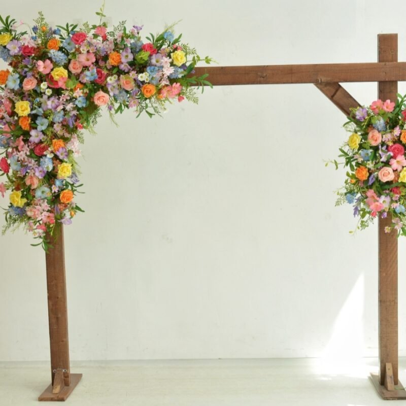 Artificial Floral Arch Arrangement Silk Flower Decor in Peach, Coral, Lavender, Yellow and Blue for Wedding Ceremony Backdrops