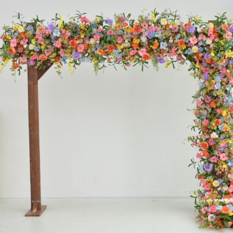 Artificial Wedding Arch Flowers Lush Full Arrangement Silk Floral in Coral, Pink, Yellow, Lavender, Blue and Orange for Ceremony Décor