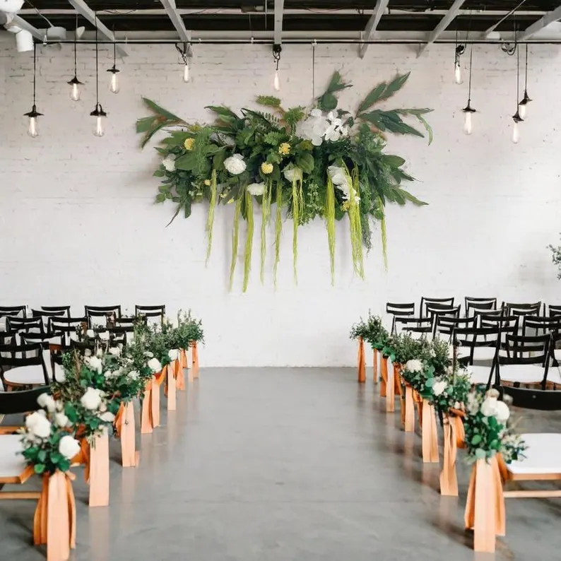 Artificial Hanging Greenery Backdrop Lush Wall-Mounted Ceremony Feature with White And Yellow Floral Accents