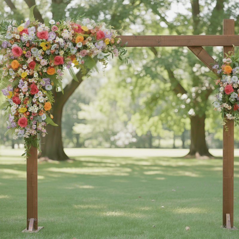 Artificial Wedding Arch Flowers Wildflower Inspired Silk Floral Design in Hot Pink, Pink, Yellow and Lavender