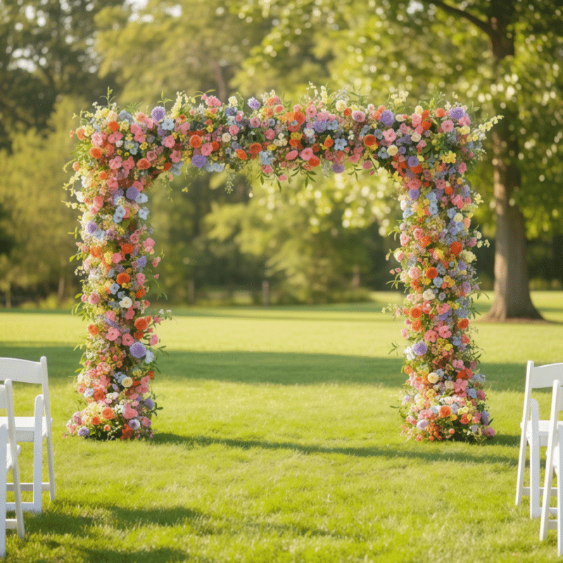 Artificial Wedding Arch Flowers Lush Full Arrangement Silk Floral in Coral, Pink, Yellow, Lavender, Blue and Orange for Ceremony Décor