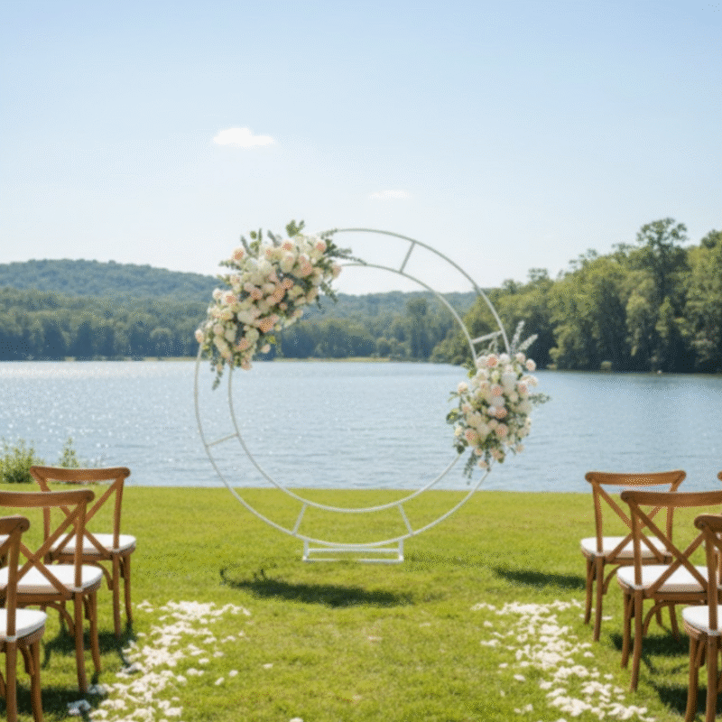 Artificial Round Arch Floral Arrangement Elegant Silk Bloom Arrangement in Ivory and Champagne