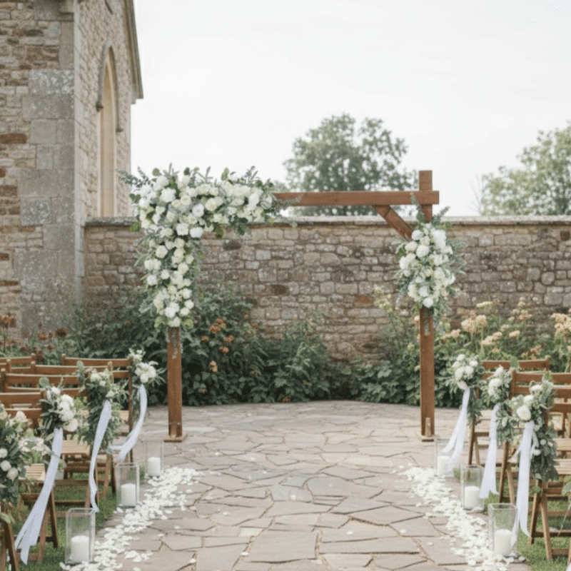 Artificial Wedding Arch Floral Arrangement Elegant Silk Rose & Eucalyptus Decor in Ivory and Greenery