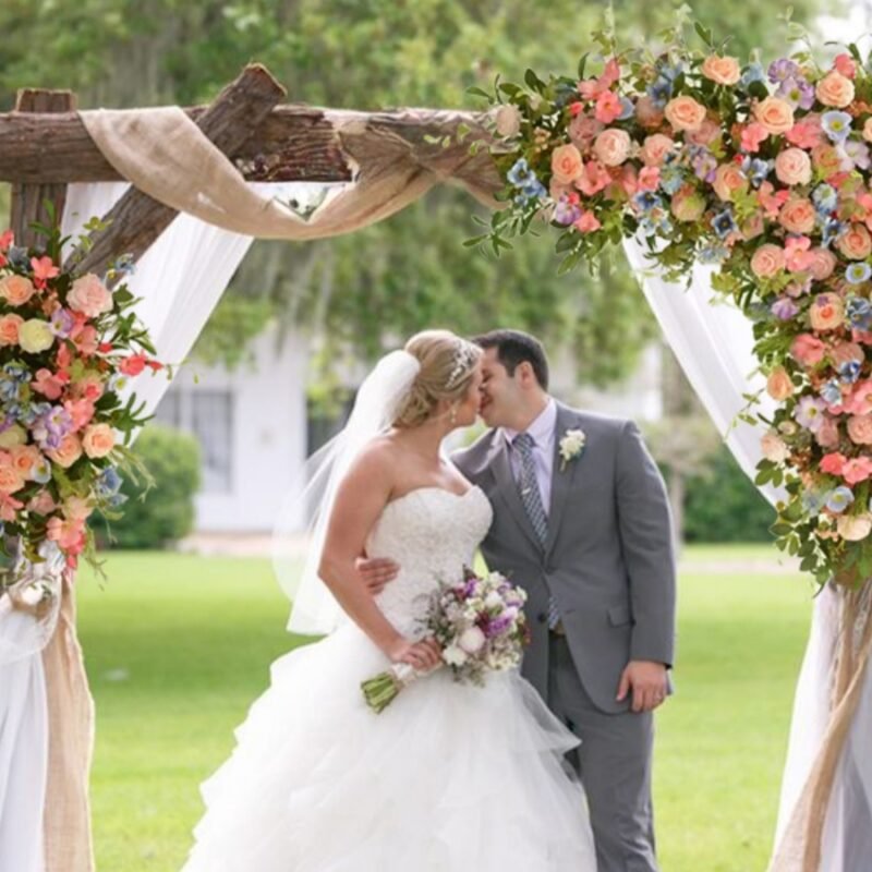 Wedding Arch Floral Decor Romantic Ceremony Backdrop with Blush Pink, Coral, Lavender & Baby Blue Blooms