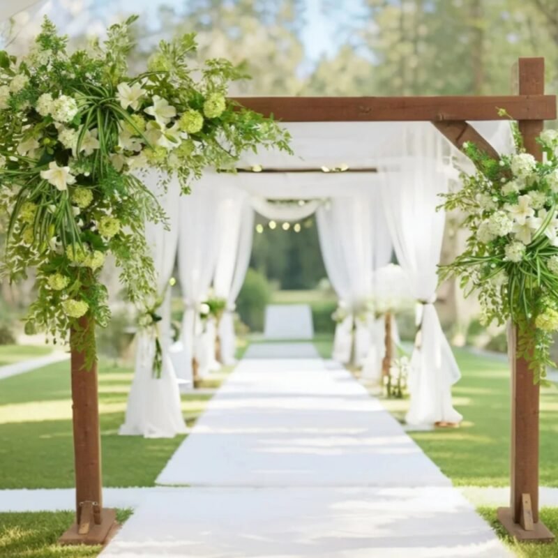 Artificial Wedding Arch Flower Set – Silk White & Green Floral Swag for Ceremony Backdrops with Lilies, Hydrangeas, and Fern Accents