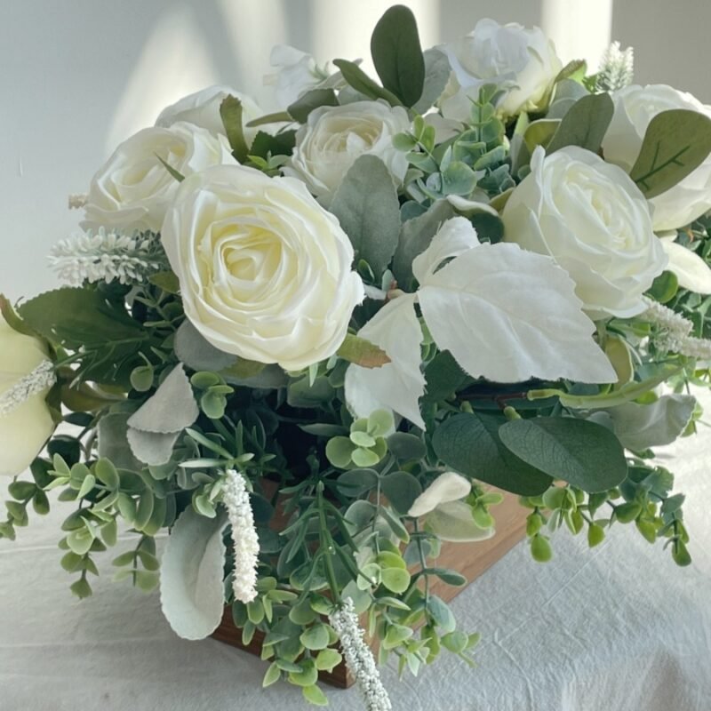 Elegant White Rose Table Centerpiece – Faux Floral Arrangement for Dining & Wedding Decor