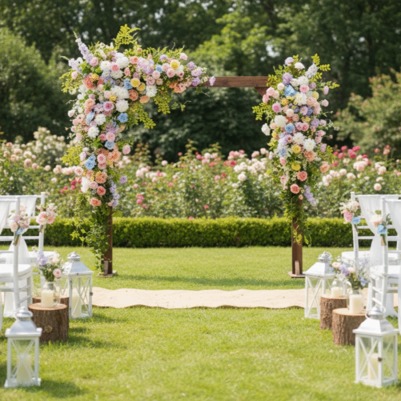 Pastel Floral Arch Decor Artificial Wedding Backdrop Arrangement in Blush, Lavender, Cream and Soft Blue