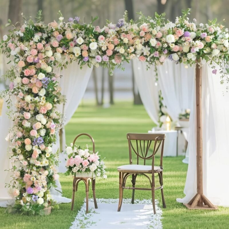 Artificial Floral Garland for Wedding Arches – Romantic Pastel Pink & Ivory Silk Rose Arrangement for Ceremony Canopies and Chuppahs