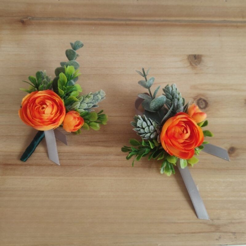 Artificial Boutonniere and Corsage Set for Groom & Guests – Lifelike Faux Florals with Vibrant Ranunculus, Greenery