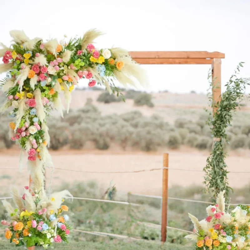 Pastel Garden Pampas Arch Flowers for Ceremony Decor with Cascading Swag and Matching Ground Florals