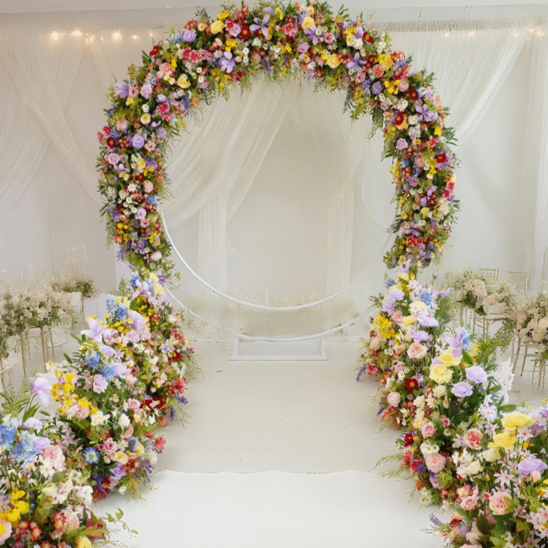 Artificial Wildflower Arch Garland Set – Silk Floral Backdrop & Aisle Décor for Weddings and Events Vibrant Multicolor