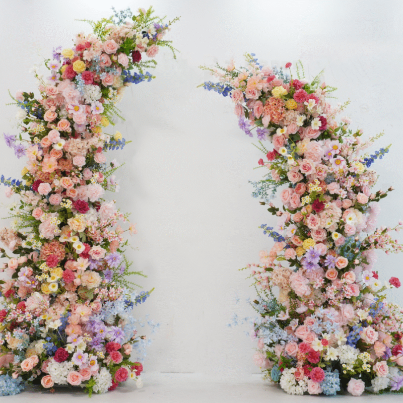 Horn Arch Arrangement Set – Silk Statement Flowers for Ceremony Backdrop and Aisle Décor Pastel Multicolor
