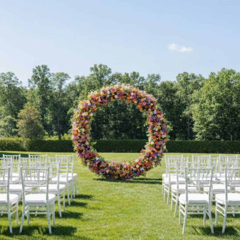 Round Wedding Arch with Full Silk Floral Garland – Artificial Ceremony Backdrop for Indoor & Outdoor Events – Multi-Color Pastel Bloom Mix