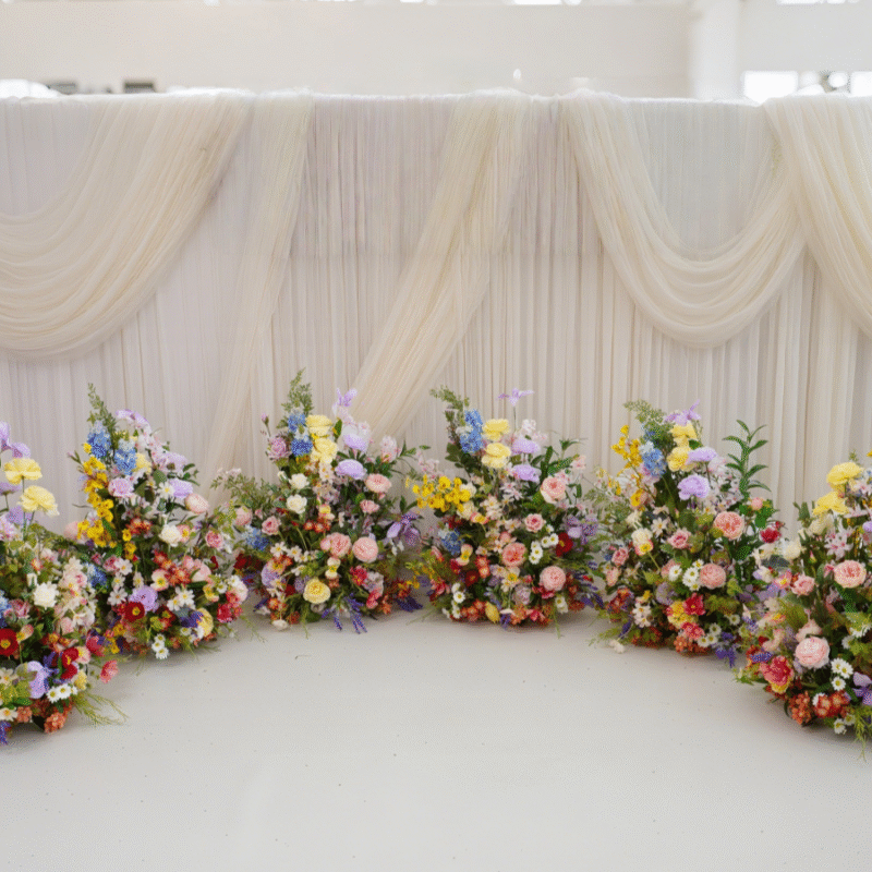 Whimsical Wildflower-Inspired Floor Floral Set for Ceremony Backdrops and Aisles – Soft Pastel Garden Colors