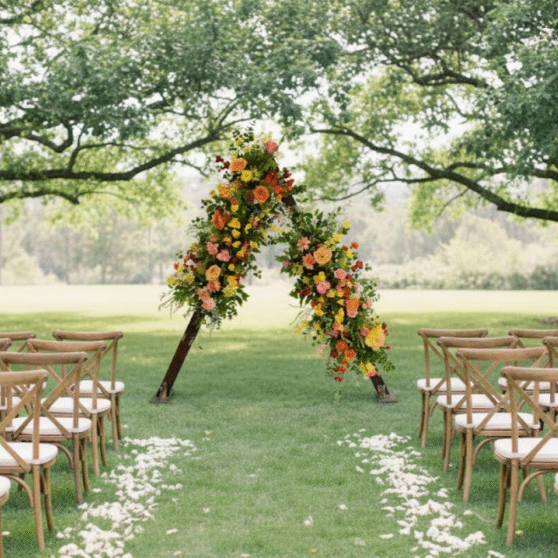 Vibrant Fall Silk Flower Arrangements - A-Frame Wedding Arch Backdrop Decor Set