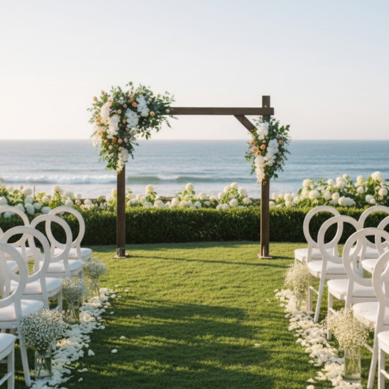 Artificial Silk Flower Arch Swag - White and Peach Floral Arrangement Set