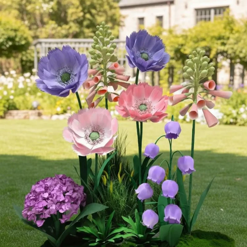 Oversized Purple and Pink Paper Giant Flower Sculptures - Event Backdrop Decor