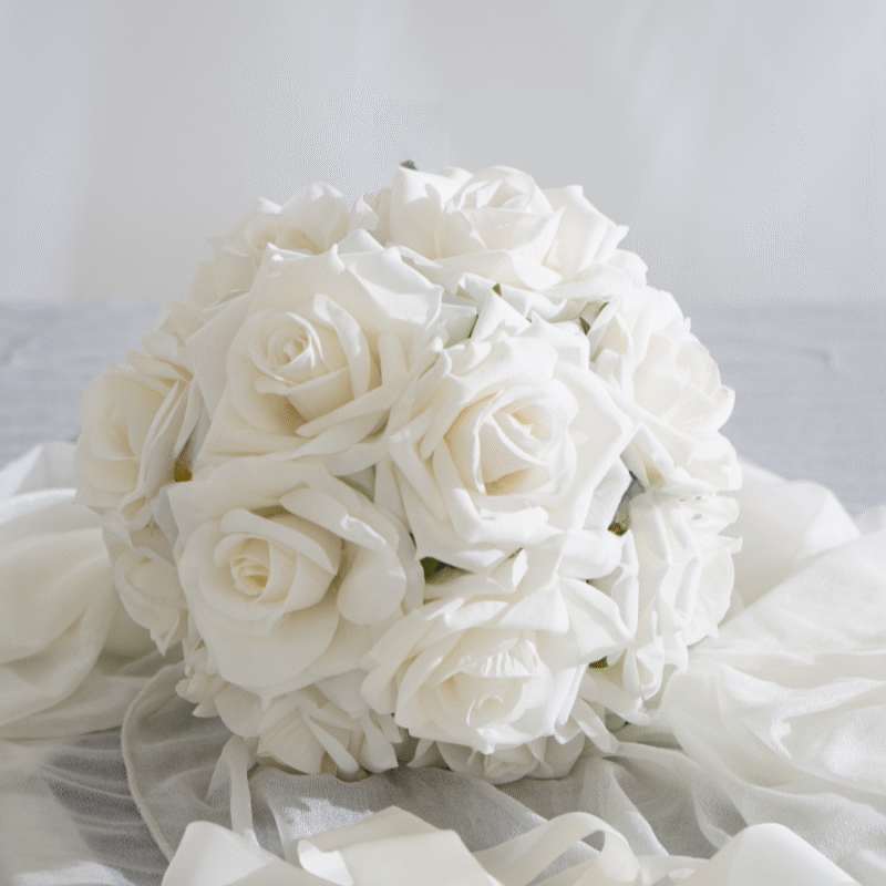 Classic White Silk Rose Bridal Bouquet - Timeless Wedding Flower Arrangement