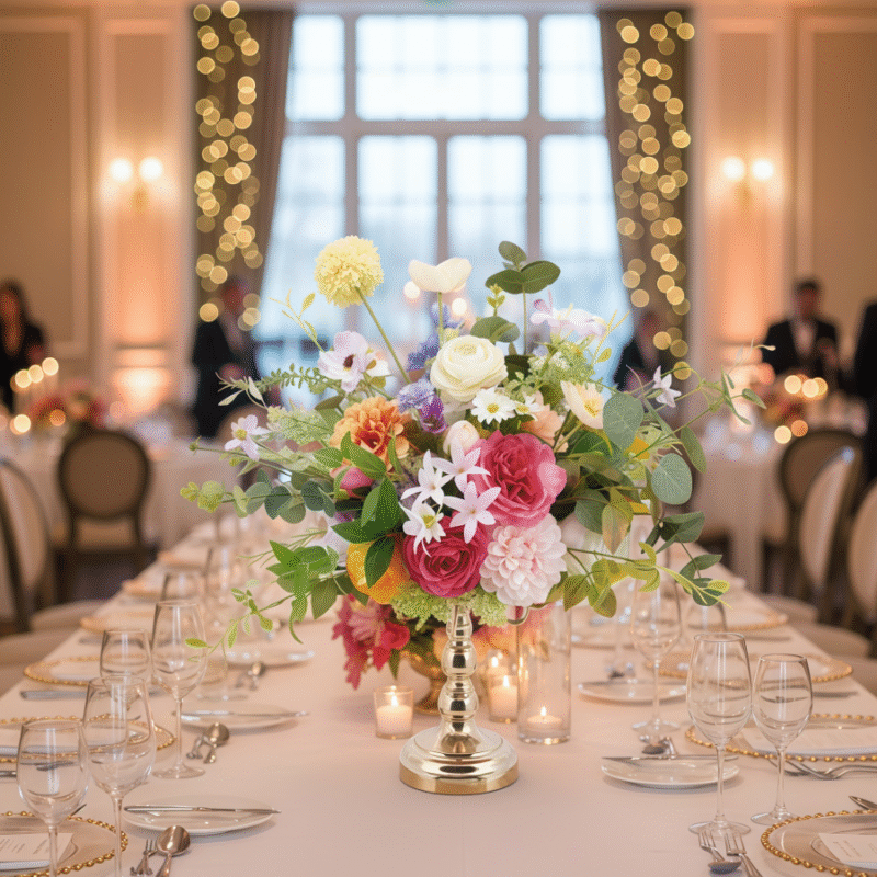 Elegant Silk Centerpiece - Pink, Orange, and White Floral Table Decor