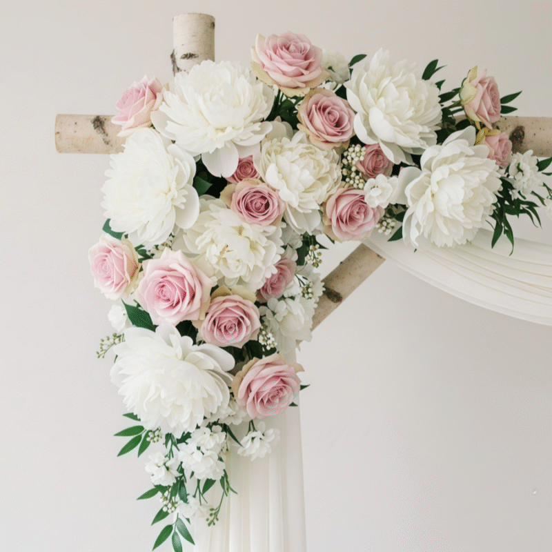 Pastel Wedding Arch Flowers Blush Pink Rose and White Peony Arrangement