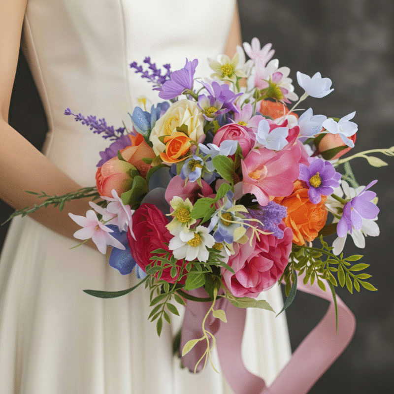 Vibrant Wedding Bouquet Multi-Color Rose, Peony, and Wildflower Arrangement
