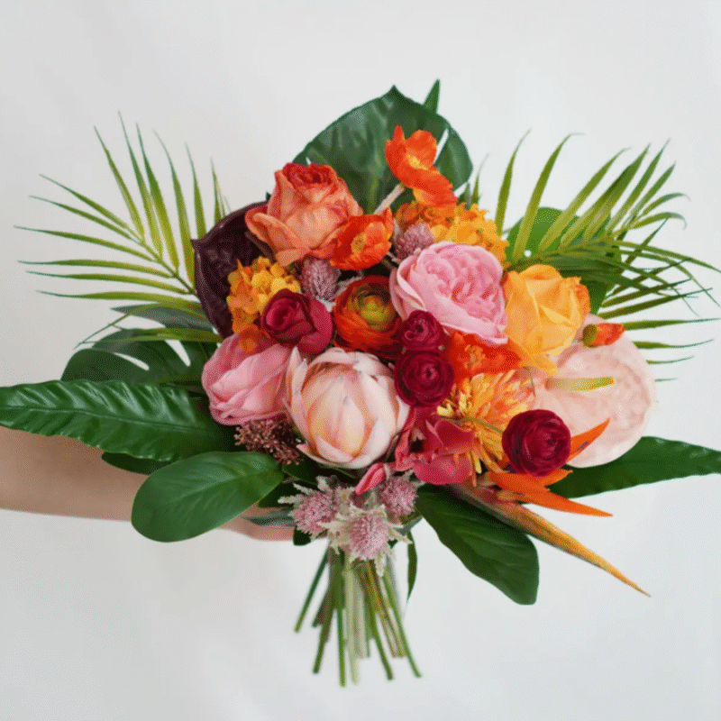 Tropical Wedding Bridal Bouquet - Orange, Pink, and Burgundy Accents