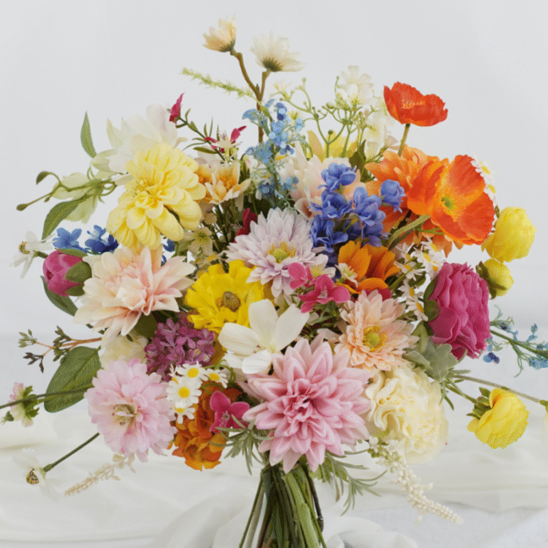 Wildflower Wedding Silk Bridal Bouquet - Vibrant Multi-Color and Poppy Mix