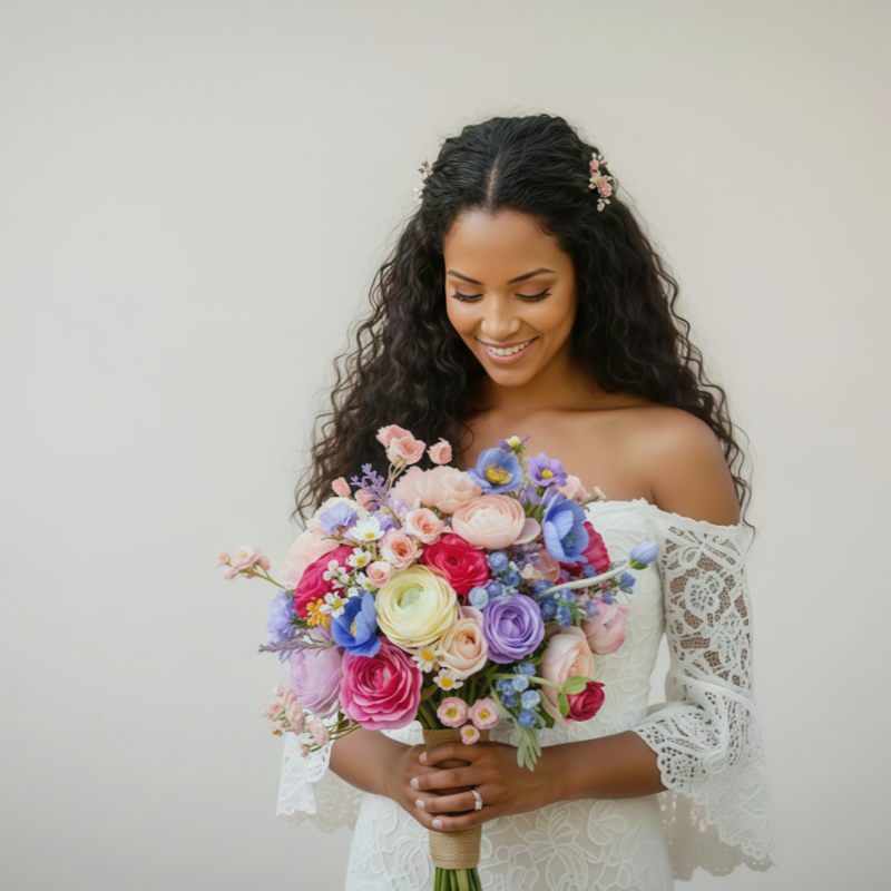 Elegant Multi-Color Wedding Flowers With Pink & Lavender Bridal Bouquet