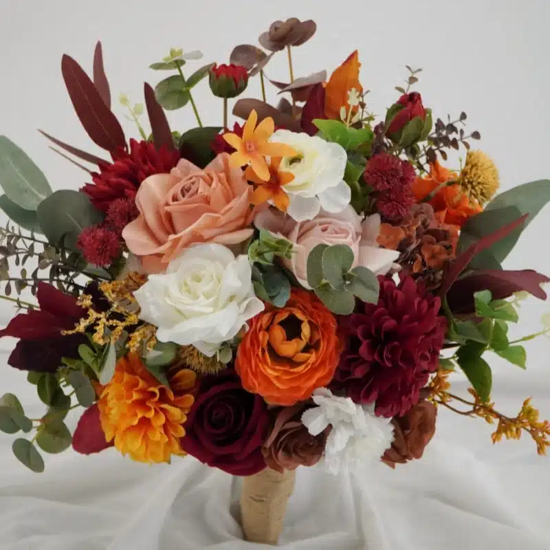 Rustic Autumn Wedding Flowers | Earthy Terracotta, Deep Burgundy & Toasted Orange Bridal Bouquet