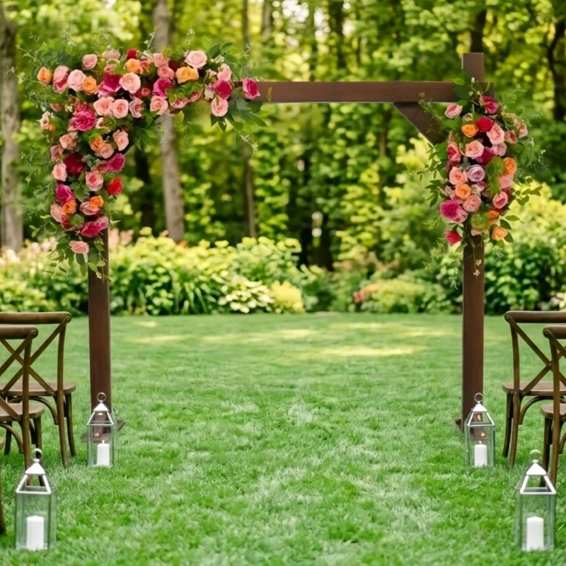 Whimsical Summer Meadow Arch Flowers Vibrant Hot Pink & Peach Ceremony Backdrop