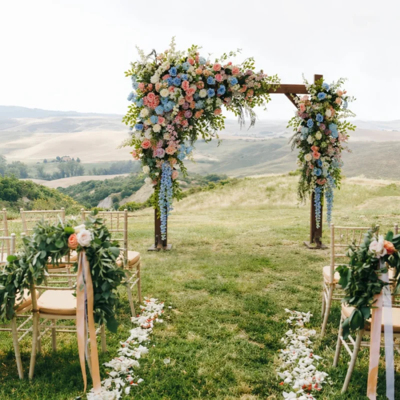 Pastel Garden Ceremony Florals | Romantic Blue, Peach & Pink Wedding Flower Set