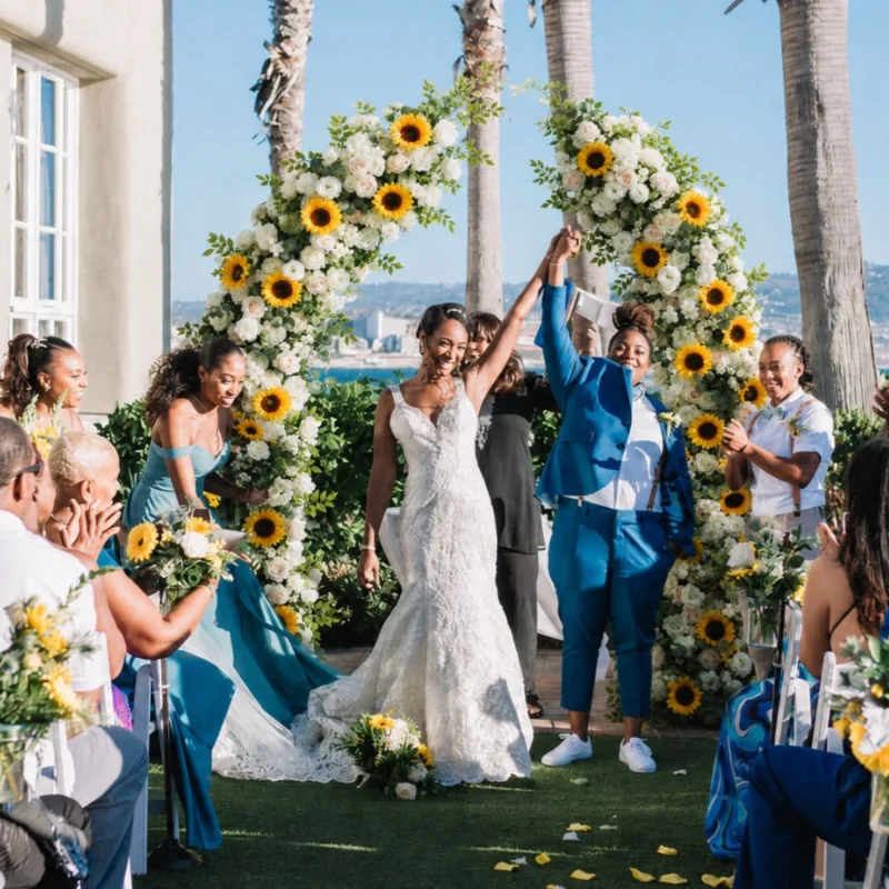 Vibrant Sunflower Wedding Arch Flowers | Bright Yellow & Ivory Ceremony Decor Set