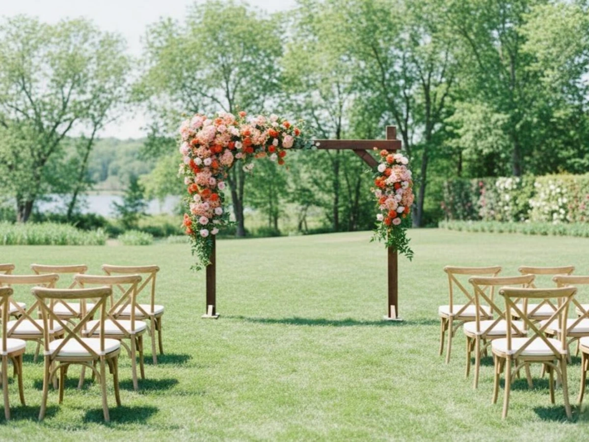 Burnt orange and peach artificial wedding ceremony flowers