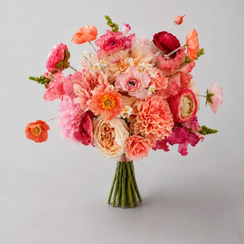 Hot Pink & Orange Wedding Bouquet | Colorful Wildflower Bridal Florals